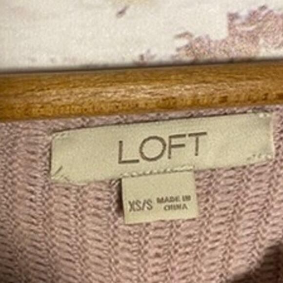 Ann Taylor LOFT Ribbed Mauve Oversized Pullover Knit V Neck Sweater Poncho XS/S - Picture 4 of 5
